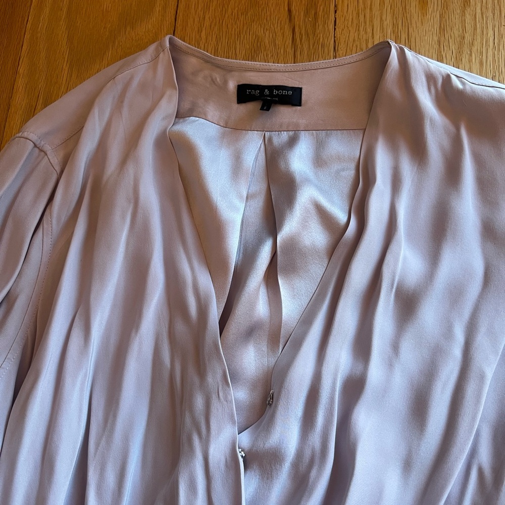 rag & bone Soft Lavender Silk V-Neck Blouse